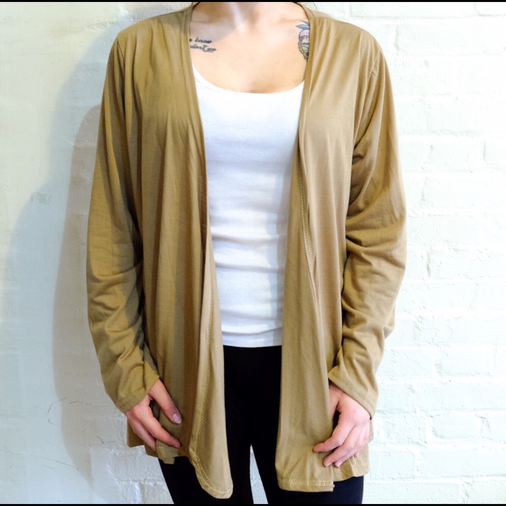 Open front basic lightweight khaki cardigan kimono - Picture 9 of 13